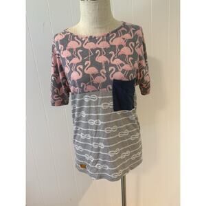 Simply Southern S Pink Flamingo Nautical Rope Pocket Tee Shirt Sea La Vie